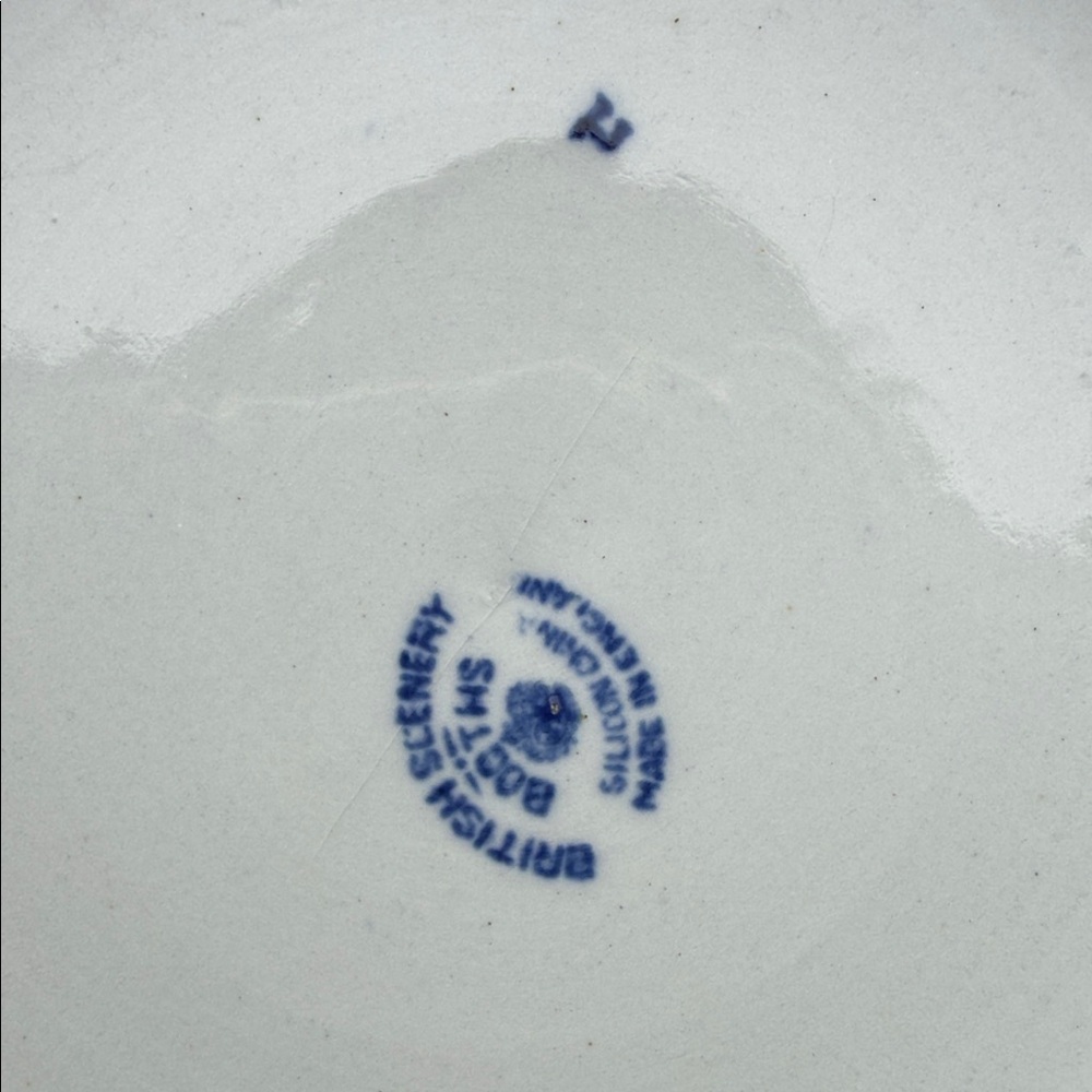 Antique English blue and white transferware pastoral scene serving bowl. - Picture 7 of 11